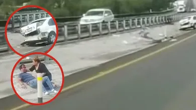 Vehículo accidentado sobre la autopista México-Tuxpan tras un choque en Zempoala.