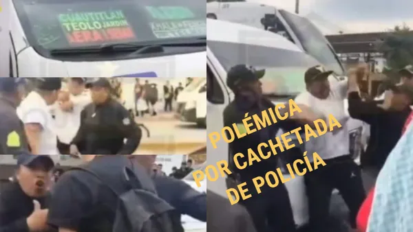 Momento en que una mujer policía cachetea a un chofer durante un operativo en Teoloyucan.
