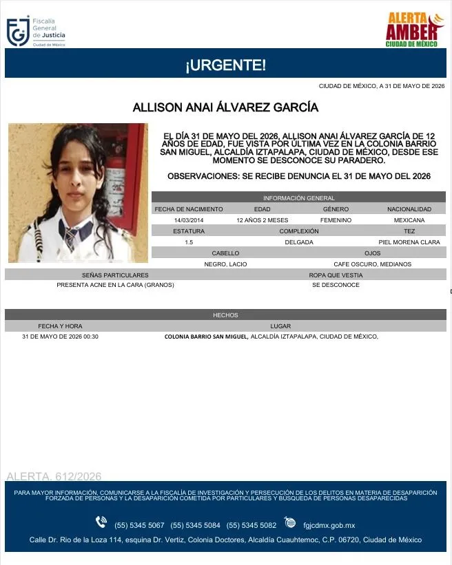 Alerta Amber: Allison Anaí Álvarez García desaparece en Iztapalapa, CDMX; familia acusa a un tío lejano