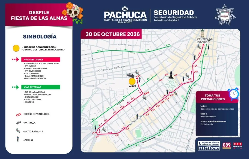 ¡Alerta vial en Pachuca! Estas calles cerrarán por el desfile de Día de Muertos