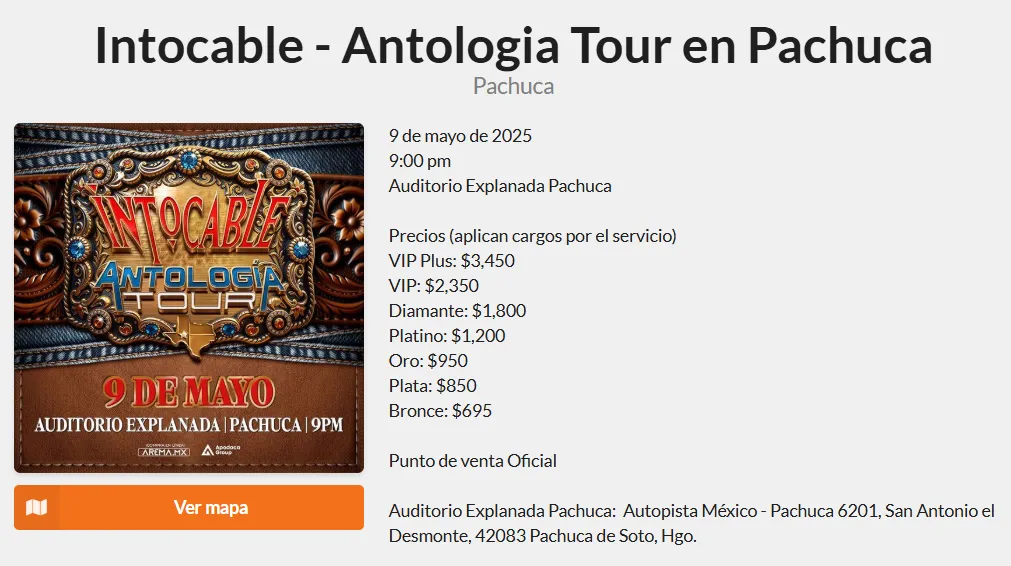 ¡Intocable regresa a Pachuca! Descubre los precios de boletos