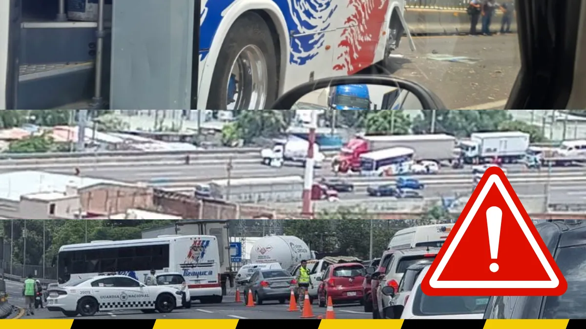 Un accidente entre un autobús y una pipa colapsa la autopista México-Pachuca este 17 de julio, generando fuerte tráfico y cierre de carriles.