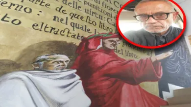 Mural de la Divina comedia en la Caasa de Cultura Ricardo Garibay, donde el director de cultura Omar Roldán incluyó un autoretrato