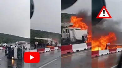 Una grúa perdió el control, chocó contra varios vehículos y terminó incendiándose en el tramo Ajoloapan-Pachuca del Arco Norte.