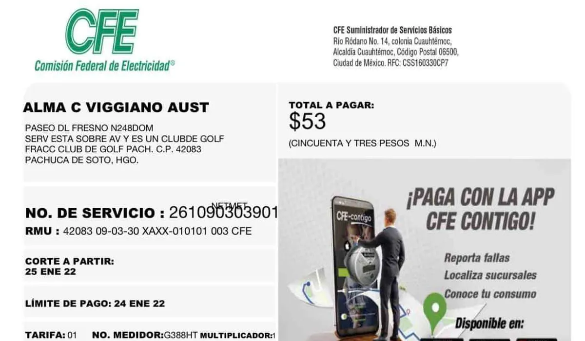 Acusan a Carolina Viggiano de pagar solo 53 pesos de luz