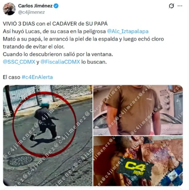 Revelan IMÁGEN de momento exacto en que Lucas huye tras matar, desollar y ocultar el cadáver de su papá