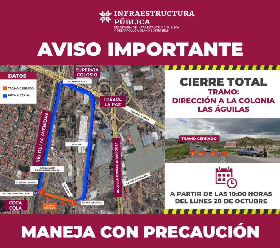 Atención conductores: cierre total en el Bulevar Centenario en Pachuca