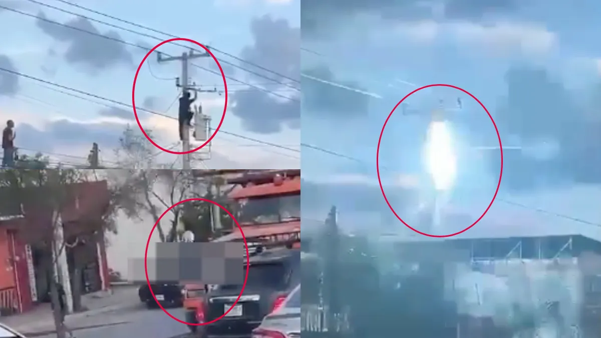 Patrulla policial en el lugar donde un presunto ladrón se electrocuta tras intentar escapar por un poste de alta tensión.