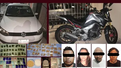 Elementos de seguridad durante cateo contra presunta venta de droga en Hidalgo.