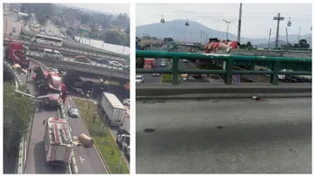 Tráiler accidentado obstruye parcialmente la autopista México-Pachuca a la altura de San Juanico.