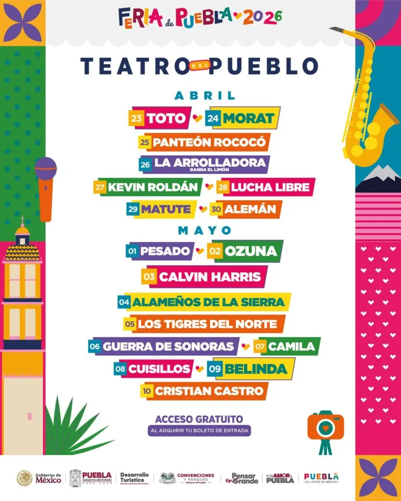De Ozuna a Calvin Harris: cartelera completa del Teatro del Pueblo en la Feria de Puebla 2026 | Fechas