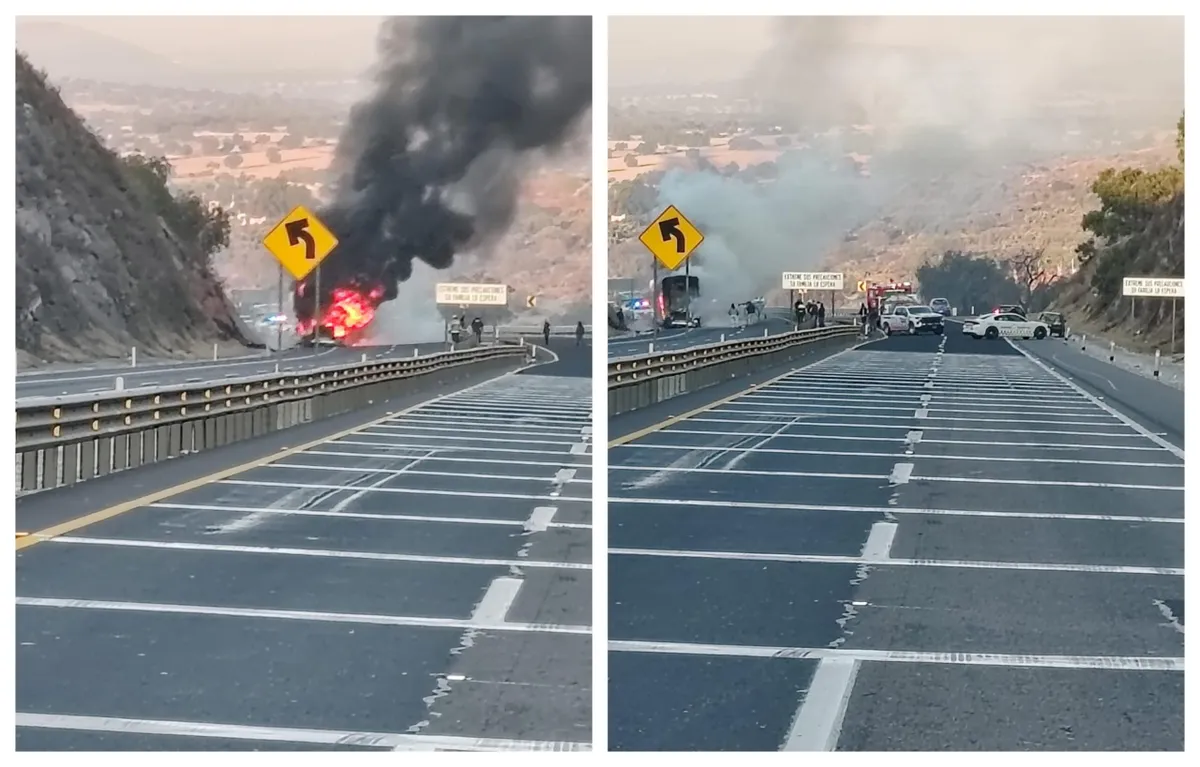 Incendio de tráiler en la México–Tuxpan hoy 14 de febrero provoca cierre total en Acelotla