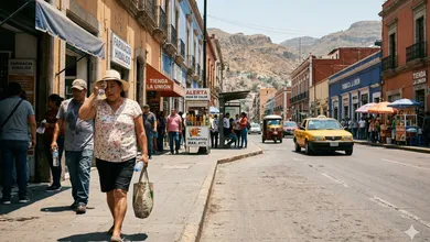 Mapa térmico de Hidalgo y persona protegiéndose del sol en Pachuca