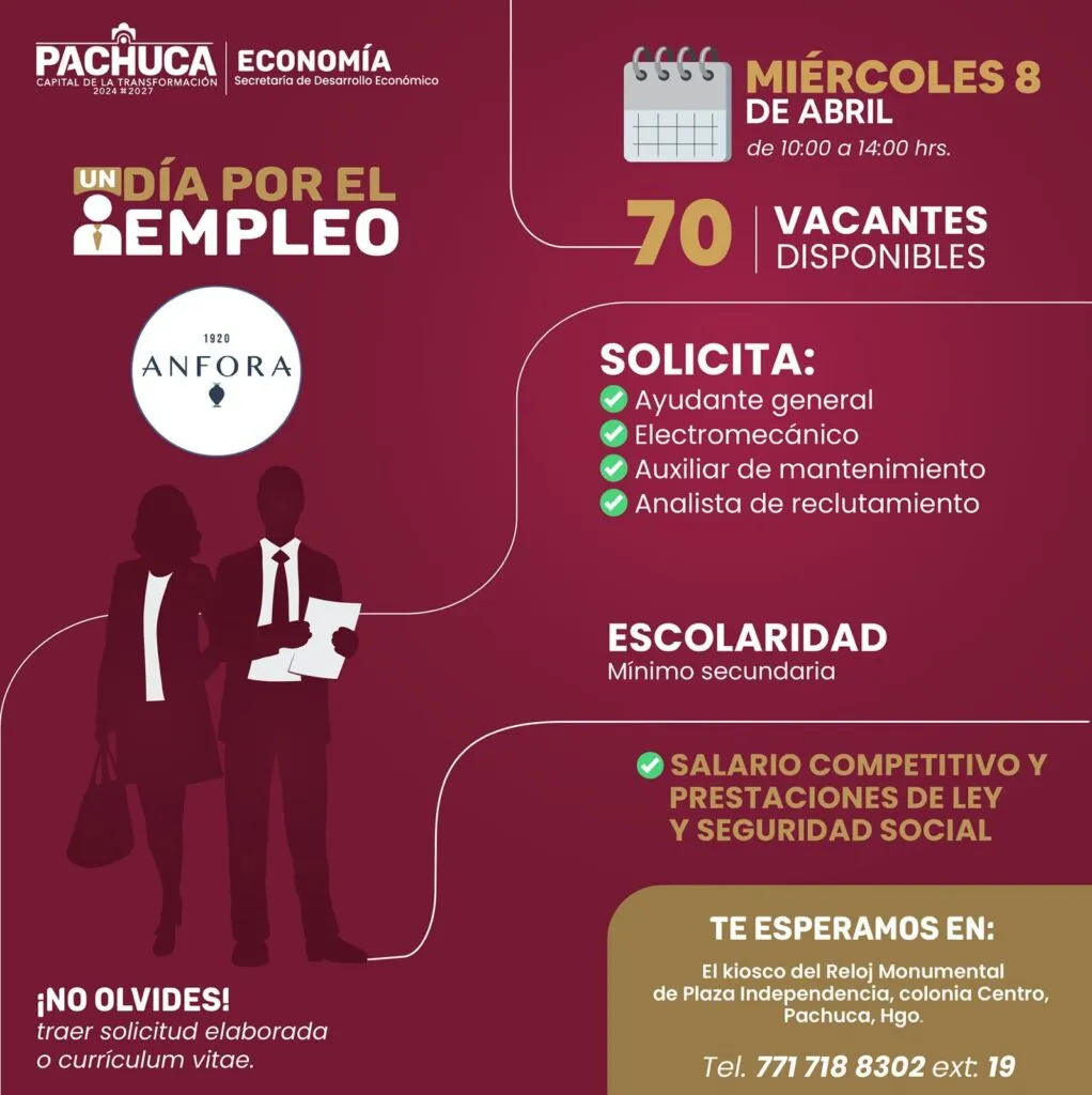 ¿Buscas trabajo? Ofrecen 70 vacantes en Pachuca durante jornada “Un día por el empleo” | Fecha y lugar