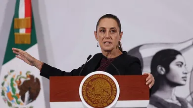 La presidenta Claudia Sheinbaum, durante su conferencia de prensa desde Palacio Nacional.