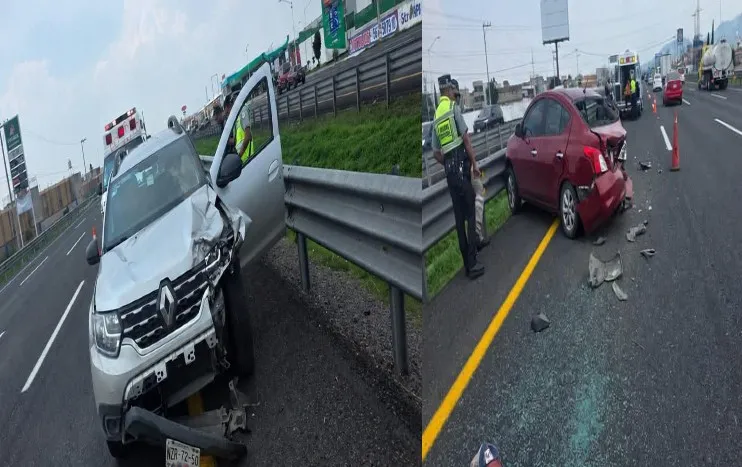 Fuerte choque en la autopista México Pachuca; dos lesionados