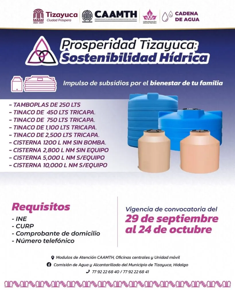 Ayuntamiento de Tizayuca invita a inscribirse al programa Prosperidad: Sostenibilidad Hídrica; última semana para participar