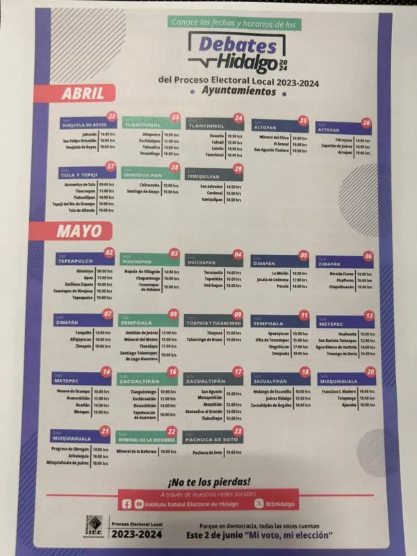 Elecciones Hidalgo: consulta cuándo debatirán los candidatos de tu municipio