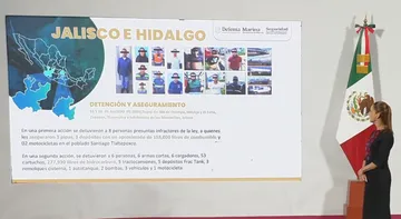 Seguridad federal asegura 158 mil litros de combustible y detiene a ocho personas en Tepeji del Río, Hidalgo.