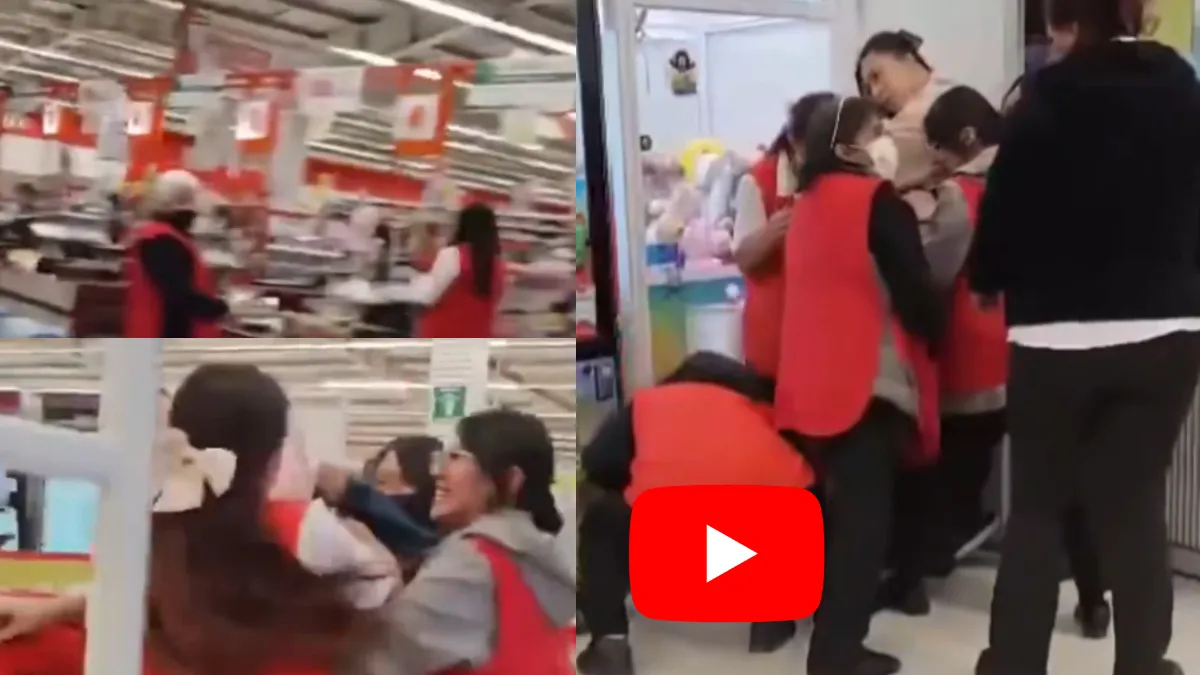 Un VIDEO viral muestra el instante en que empleadas de Soriana someten a una fardera ‘embarazada’ en Plaza Loreto, Puebla, antes de entregarla a la policía.