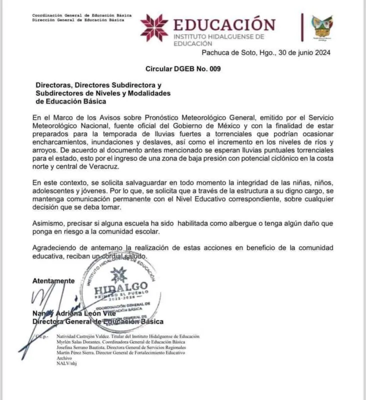 ¿Suspenderán clases en Hidalgo por lluvias? Te contamos