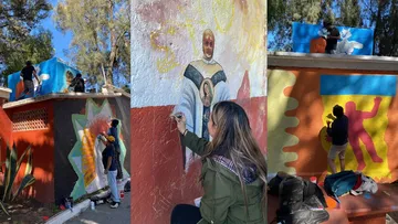 Mural colectivo de luchadores en el Parque Hidalgo de Pachuca