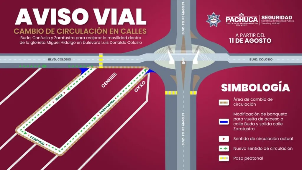 Pachuca: cambiarán sentido de calles junto al bulevar Colosio, por obras en la glorieta Miguel Hidalgo