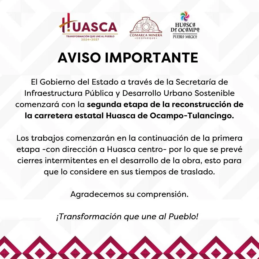 Anuncian cierres en carretera Huasca–Tulancingo por arranque de segunda etapa de reconstrucción