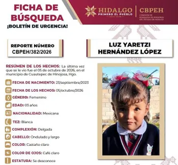 Ficha de búsuqqeda Luz Yaretzi