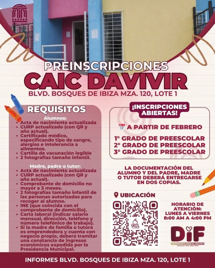 Tizayuca abre preinscripciones para CAIC Davivir | Requisitos