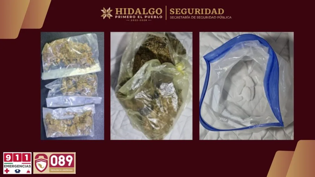 Detienen a tres personas y confiscan droga, arma y vehículos en Hidalgo