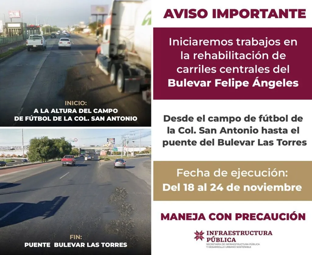 ¡Atención conductores! Cierres temporales en el bulevar Felipe Ángeles esta semana