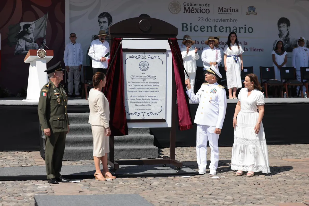 Claudia Sheinbaum encabeza ceremonia por los 200 años de la Independencia en la Mar.