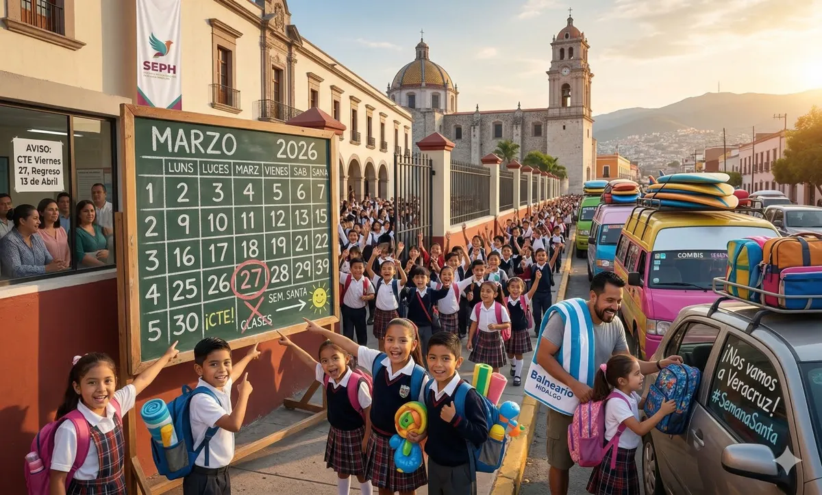 Alumnos saliendo del salón de clases en Hidalgo para disfrutar las vacaciones
