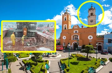 Rayo derriba cruz de iglesia histórica en Real del Monte durante tormenta