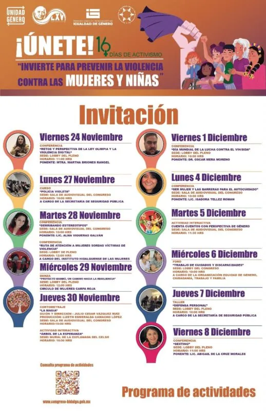 Congreso de Hidalgo impulsa 16 días de activismo contra la violencia de género