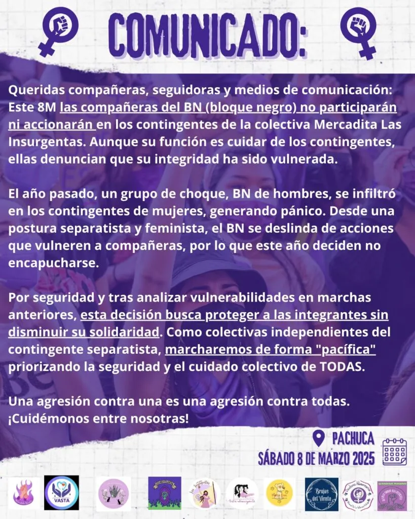 Marcha 8M Pachuca: colectivas anuncian protesta pacífica