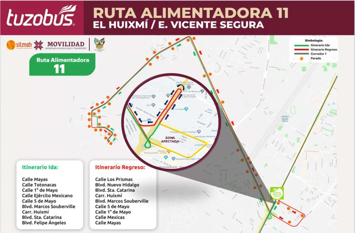 Tuzobús: anuncian desvíos en rutas de alimentadoras
