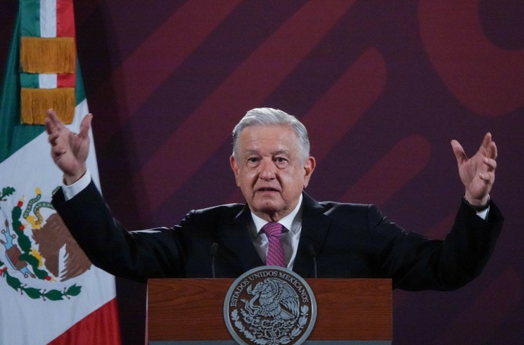 Andrés Manuel López Obrador, presidente de México, durante su conferencia matutina desde Palacio Nacional. Foto Cuartoscuro