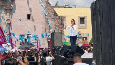 La aspirante a coordinar los Comités de Defensa de la 4T, Claudia Sheinbaum, en el barrio de San Marcos, en Aguascalientes. Claudio Bañuelos